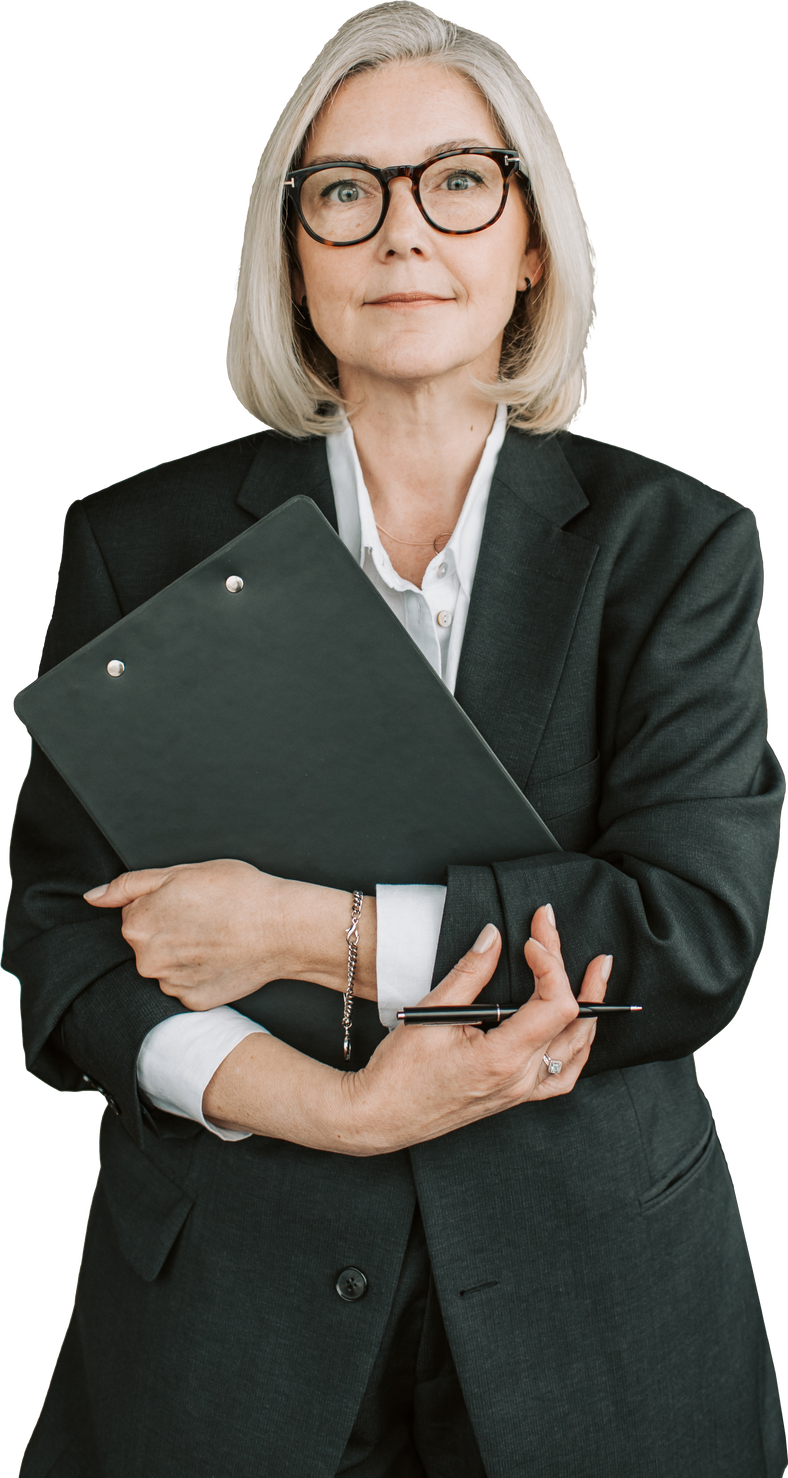 Portrait of a Mature Woman with Pen and Clipboard